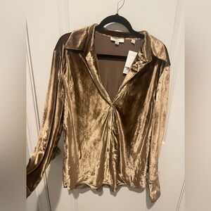 Vince Metallic Gold Velvet Blouse